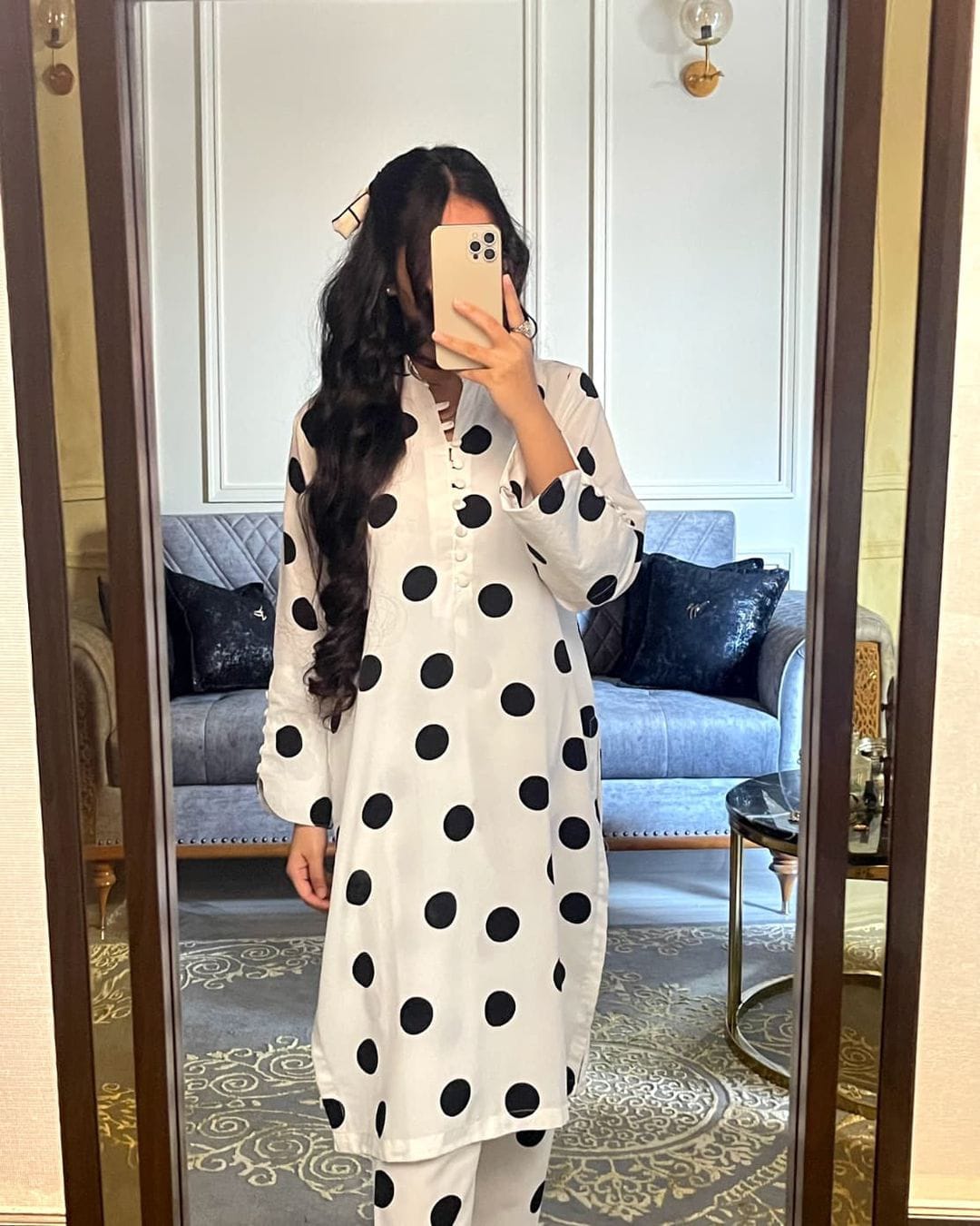 Polka Dots Printed 2 Piece Suit Premium Quality Linen Fabric Vibe Shop